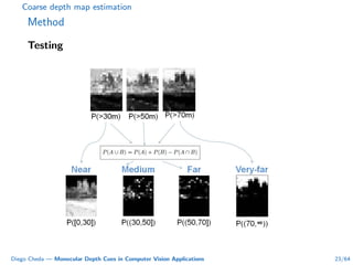 Coarse depth map estimation
Method
Testing
Diego Cheda — Monocular Depth Cues in Computer Vision Applications 23/64
 