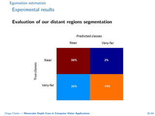 Egomotion estimation
Experimental results
Evaluation of our distant regions segmentation
Diego Cheda — Monocular Depth Cues in Computer Vision Applications 38/64
 