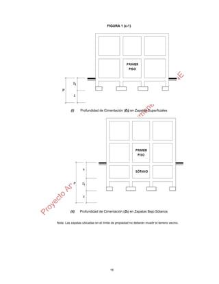 16
FIGURA 1 (c-1)
(i) Profundidad de Cimentación (Df) en Zapatas Superficiales
(ii) Profundidad de Cimentación (Df) en Zapatas Bajo Sótanos
Nota: Las zapatas ubicadas en el límite de propiedad no deberán invadir el terreno vecino.
 