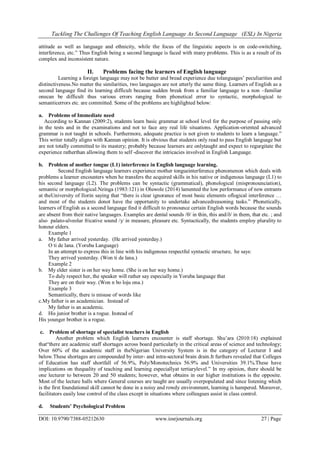 Tackling the Challenges of Teaching English Language as Second Language ...