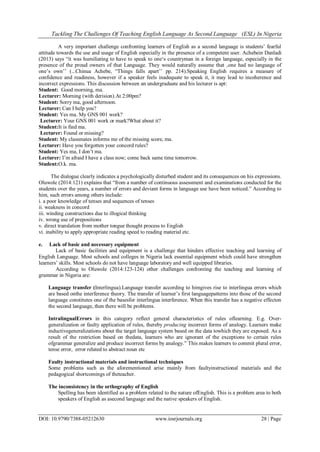 Tackling the Challenges of Teaching English Language as Second Language ...