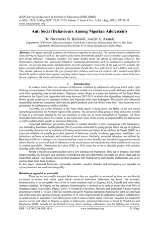 Anti Social Behaviours Among Nigerian Adolescents | PDF