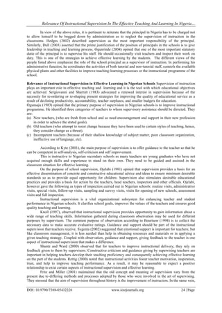 Relevance of Instructional Supervision in the Effective Teaching and ...