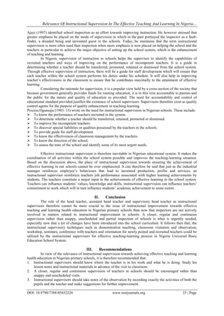 Relevance of Instructional Supervision in the Effective Teaching and ...