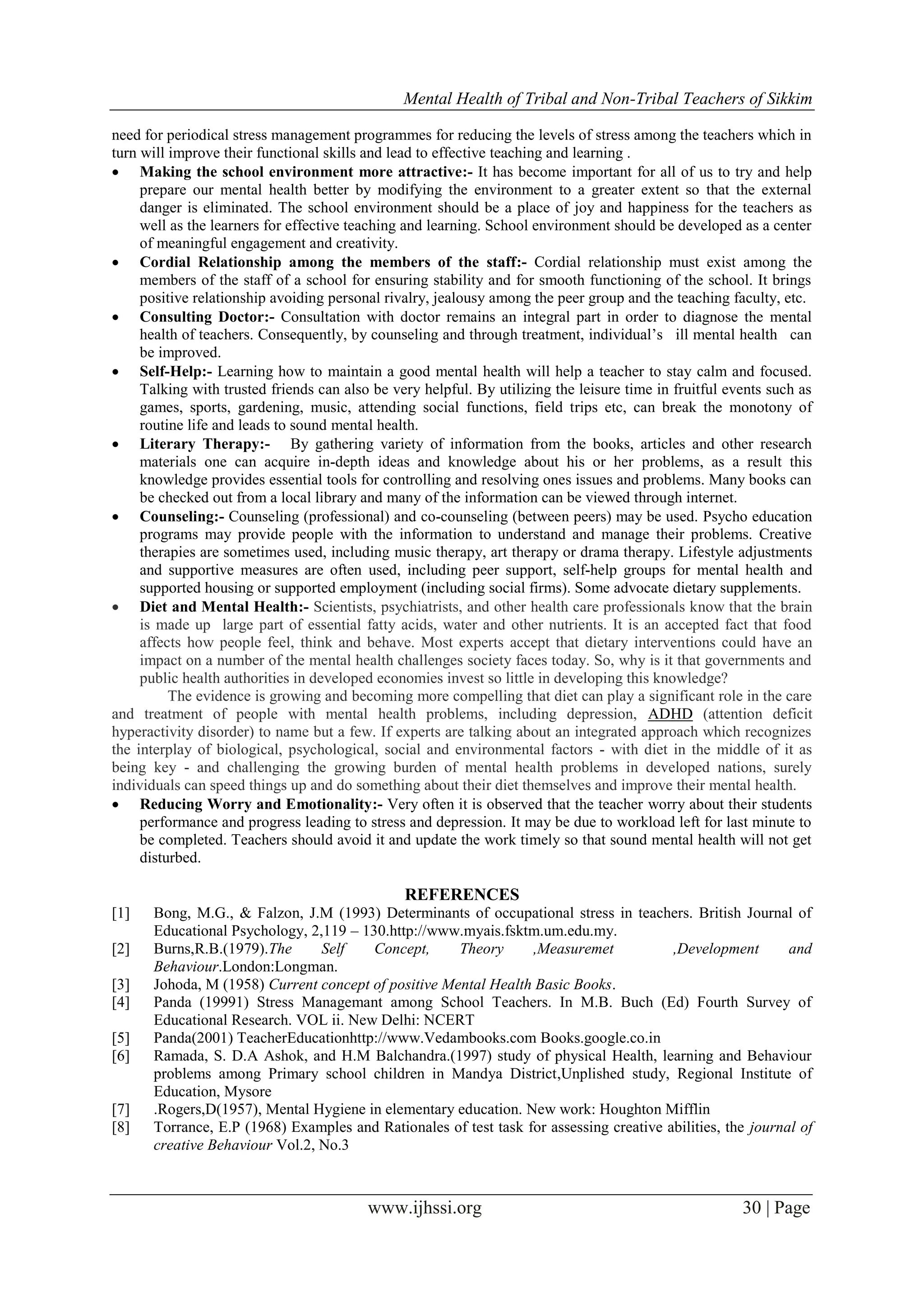 Mental Health of Tribal and Non-Tribal Teachers of Sikkim | PDF