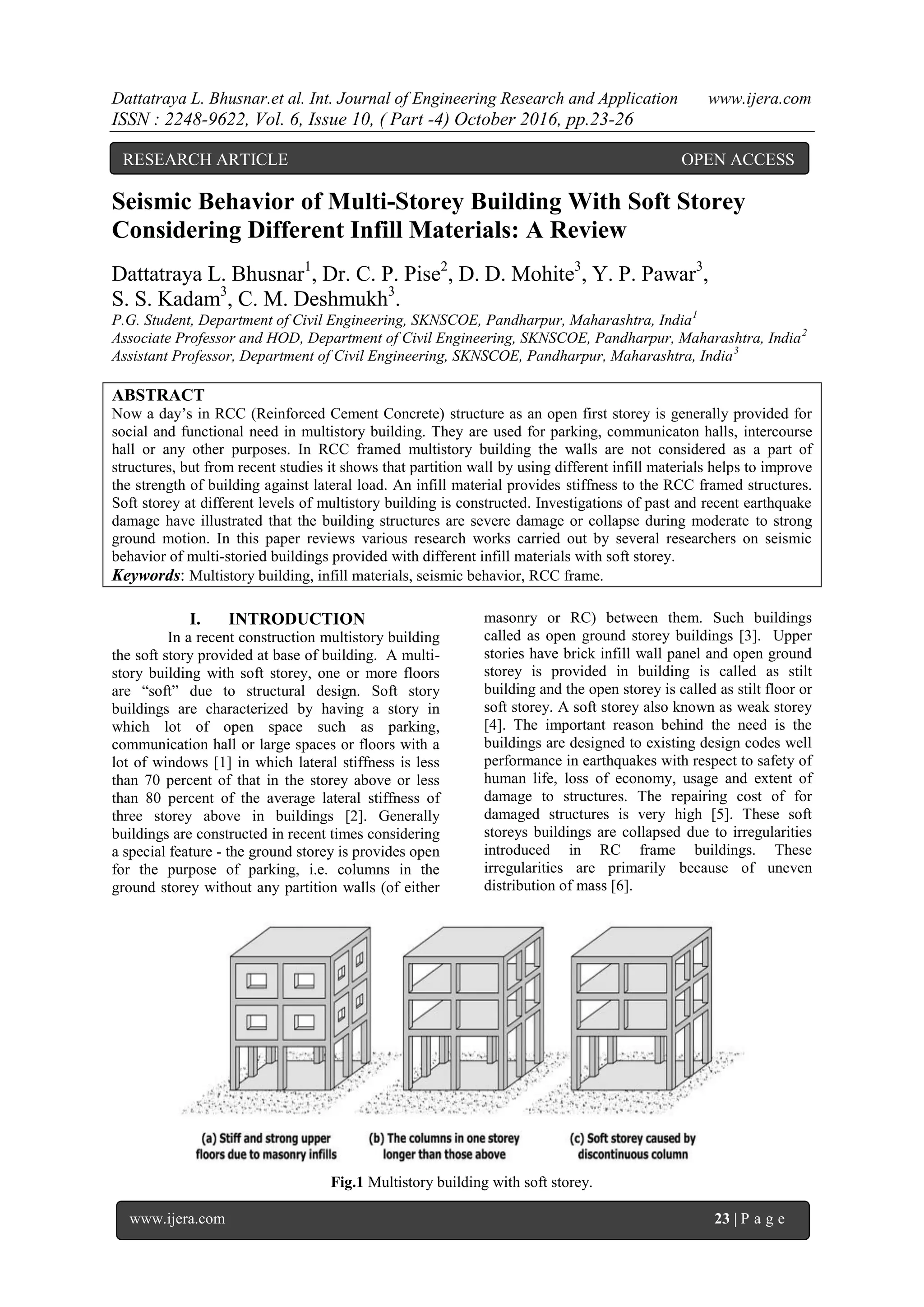 Seismic Behavior of Multi-Storey Building With Soft Storey Considering ...