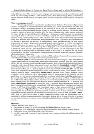 Role of Self-Help Groups in Empowering Rural Women: A case study on ...