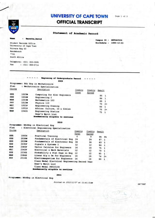 Official Transcript 2012 | PDF