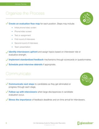 An Interviewing Guide for Resourceful Recruiters5
© Glassdoor, Inc. 2016
Organize the Process
Create an evaluation flow ma...