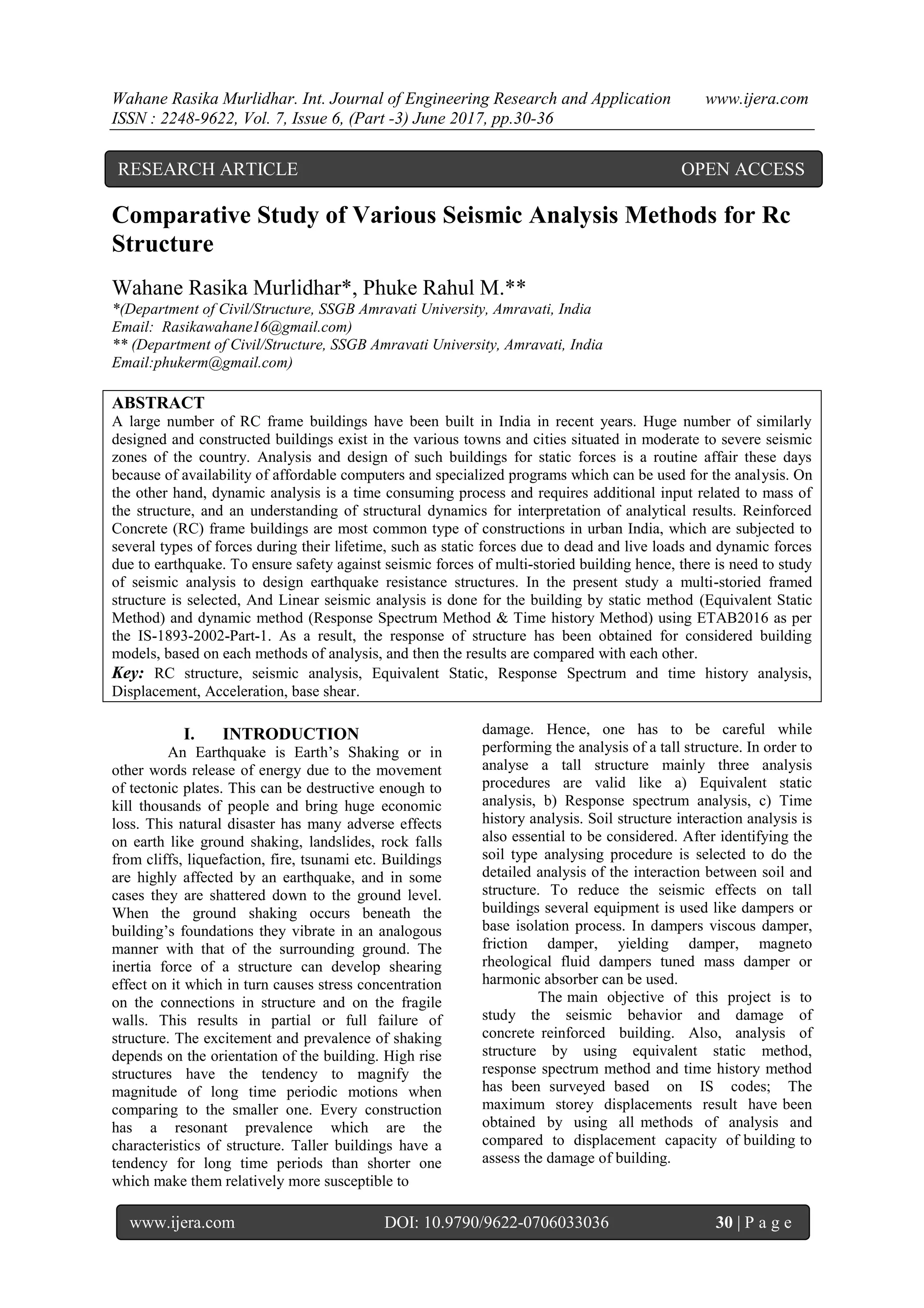 Comparative Study of Various Seismic Analysis Methods for Rc Structure ...