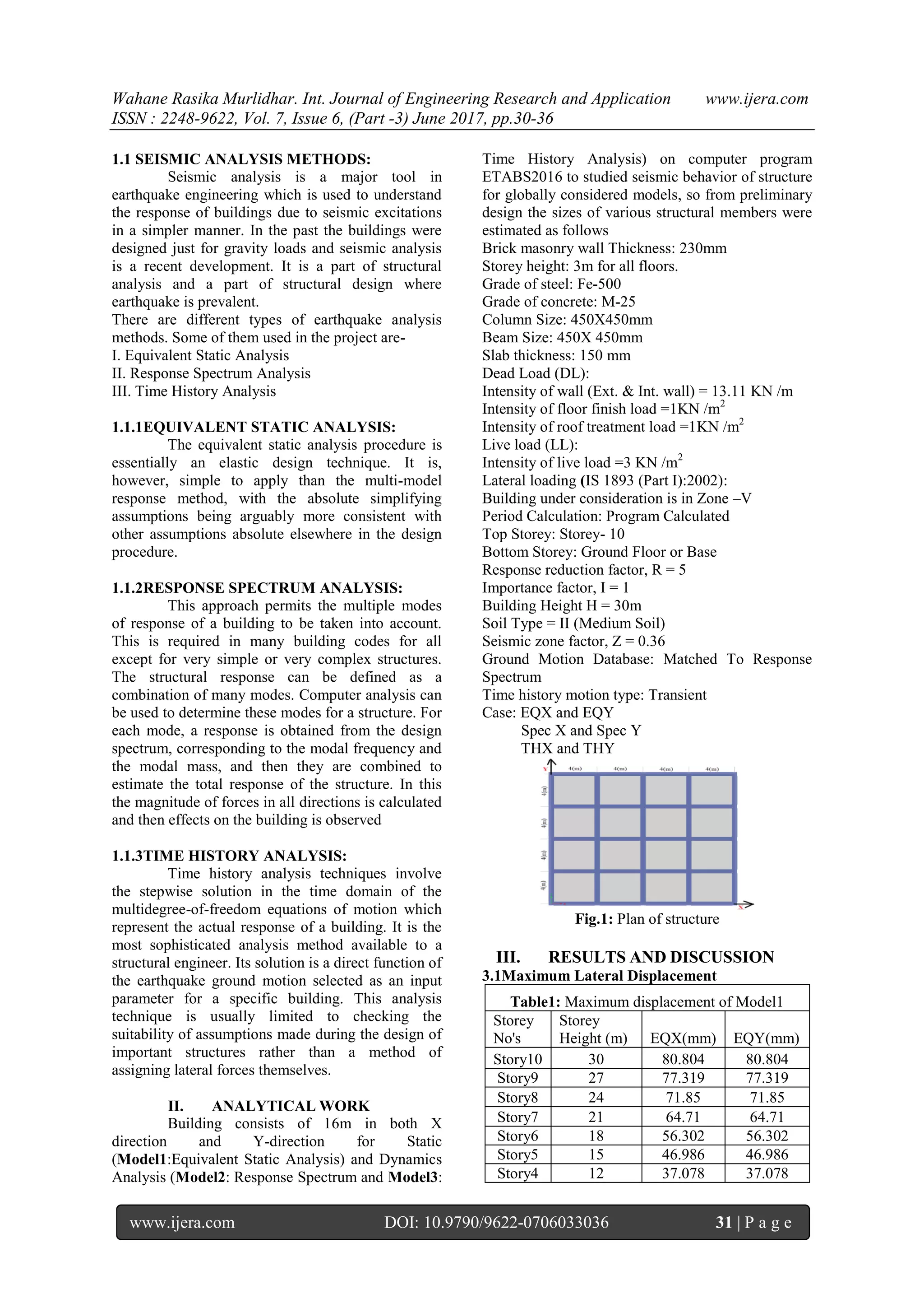Comparative Study Of Various Seismic Analysis Methods For Rc Structure Comparative Study Of Various Seismic Analysis Methods For Rc Structure
