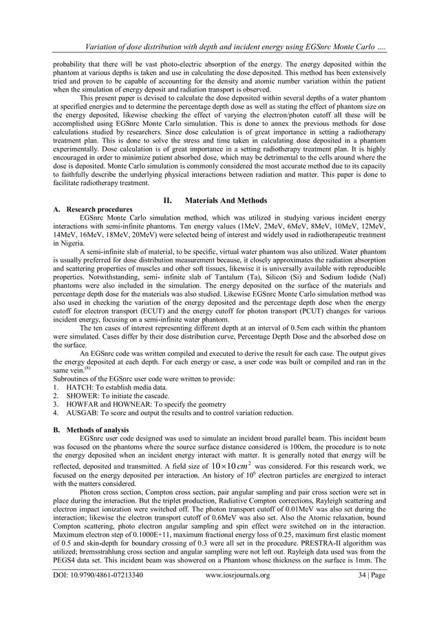 Variation of dose distribution with depth and incident energy using ...