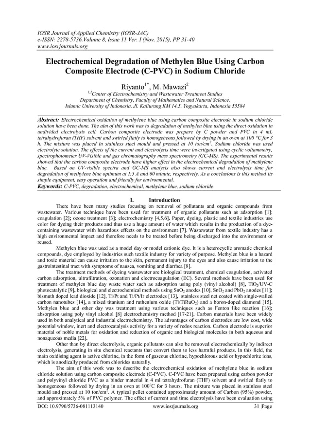 Electrochemical Degradation of Methylen Blue Using Carbon Composite ...