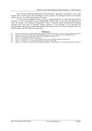 Synthesis and Utility of Starch Based Polymers- A Short Review | PDF