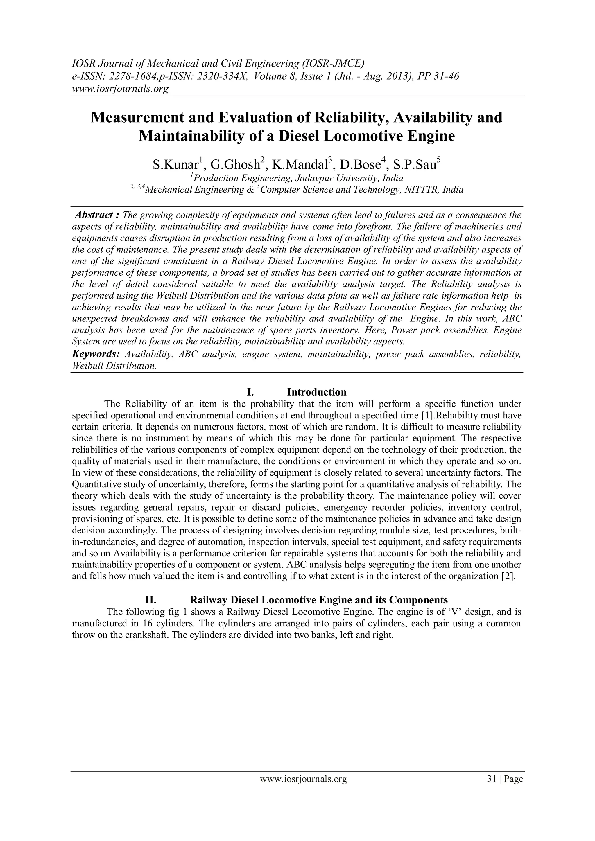 Locomoive Reliability Measurement and Evaluation of Reliability, Availability and ...
