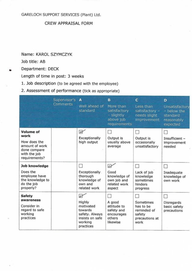 Crew Appraisal Form Laura M