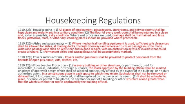 OSH106AA Final Presentation - Housekeeping | PPTX | Indoor ...