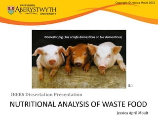 NUTRITIONAL ANALYSIS OF WASTE FOOD
IBERS Dissertation Presentation
Domestic pig (Sus scrofa domesticus or Sus domesticus)
(1.)
Jessica April Moult
Copyright © Jessica Moult 2015
 