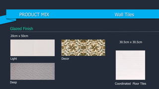 Glazed Finish
20cm x 50cm
Coordinated Floor Tiles
DecorLight
Deep
30.5cm x 30.5cm
PRODUCT MIX Wall Tiles
 