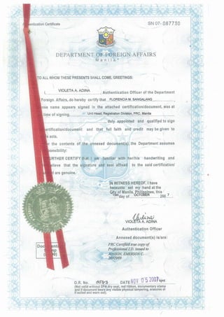 PRC Certified True Copy of Professional ID