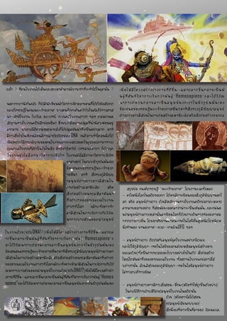 ดล้ำ ? ที่คนโบราณได้เห็นและสรรหาคำมาอธิบายเท่าที่จะทำได้ในยุคนั่น ?
นอกจากดานิเก้นแล้ว ก็ยังมีนักเขียนนักวิชาการอีกหลายคนที่ได้ตั้งข้อสังเกต
และตั้งทฤษฎีในแนวพระเจ้าอวกาศ บางคนก็เจาะค้นคว้าไปในคัมภีร์ทางศาส
นา-ลัทธิโบราณ ไบเบิล, พระเวทย์, วรรณคดีโบราณต่างๆ ฯลฯ ตลอดจนห
ลักฐานทางโบราณคดีปลีกย่อยอื่นๆ ซึ่งพบว่ามีหลายแง่มุมที่น่าพิศวงซ่อนอยู่
มากมาย บางกรณีตีความออกมาแล้วก็ได้แง่มุมอันน่าทึ่งเป็นอย่างมาก อาทิ
มีการสื่อไปในเชิงเหมือนมีการผ่าตัดดัดแปลง DNA จนถึงการทำโคลนนิ่ง!ได้
เพียงแต่ว่าวิธีการอธิบายของคนโบราณอาจจะแสดงออกในรูปของภาษาทางว
รรณกรรมโบราณที่มักเป็นไปในเชิง อิทธิปาฏิหาริย์ เวทย์มนต์คาถา ก็ด้วยยุค
โบราณยังไม่มีภาษาวิชาการเชิงวิท
เพื่อให้มีโครงสร้างร่างกายที่ดีขึ้น-ฉลาดมากขึ้นกลายเป็นพั
นธุ์ที่ศัพท์วิชาการเรียกว่าพันธุ์“Homosapiens”และได้วิวัฒ
นาการต่อจนกลายมาเป็นมนุษย์พวกเราในปัจจุบันนั่นเอง
ข้อเสนอของทฤษฎีพระเจ้าอวกาศอื่นๆอาทิสิ่งทรงภูมิปัญญามนุษย์
ต่างดาวอาจมีส่วนในการก่อสร้างมหาพีระมิดหรือสิ่งก่อสร้างขนาดม
โบราณยังไม่มีภาษาวิชาการเชิงวิท
ยาศาสตร์ ในแบบปัจจุบันนั่นเอง
ข้อเสนอของทฤษฎีพระเจ้าอวก
าศอื่นๆ อาทิ สิ่งทรงภูมิปัญญ
ามนุษย์ต่างดาวอาจมีส่วนใน
การก่อสร้างมหาพีระมิด หรือ
สิ่งก่อสร้างขนาดมหึมาอันน่า
ทึ่งต่างๆของอารยธรรมโบราณ
ต่างๆทั่วโลก แม้กระทั่งอาจเข้า
มามีส่วนในการจัดการกับวิวัฒ
นาการบางส่วนของเผ่ามนุษย์
โบราณด้วย(ปรับDNA!?)เพื่อให้มีโครงสร้างร่างกายที่ดีขึ้น-ฉลาดม
ากขึ้นกลายเป็นพันธุ์ที่ศัพท์วิชาการเรียกว่าพันธุ์“Homosapiens”แ
ละได้วิวัฒนาการต่อจนกลายมาเป็นมนุษย์พวกเราในปัจจุบันนั่นเอง
ข้อเสนอของทฤษฎีพระเจ้าอวกาศอื่นๆอาทิสิ่งทรงภูมิปัญญามนุษย์ต่างดาวอา
จมีส่วนในการก่อสร้างมหาพีระมิดหรือสิ่งก่อสร้างขนาดมหึมาอันน่าทึ่งต่างๆ
ของอารยธรรมโบราณต่างๆทั่วโลกแม้กระทั่งอาจเข้ามามีส่วนในการจัดการกับวิวั
ฒนาการบางส่วนของเผ่ามนุษย์โบราณด้วย(ปรับDNA!?)เพื่อให้มีโครงสร้างร่า
งกายที่ดีขึ้น-ฉลาดมากขึ้นกลายเป็นพันธุ์ที่ศัพท์วิชาการเรียกว่าพันธุ์“Homos
apiens”และได้วิวัฒนาการต่อจนกลายมาเป็นมนุษย์พวกเราในปัจจุบันนั่นเอง
สรุปย่อ แนวคิดทฤษฎี “พระเจ้าอวกาศ” โดยภาพรวมทั้งหมด
- ครั้งหนึ่งโลกในอดีตของเรา ได้เคยมีการเยือนของสิ่งภูมิปัญญานอกโ
ลก หรือ มนุษย์ต่างดาว ด้วยมีหลักฐานทางโบราณคดีแปลกประหลาด
มากมายหลายอย่าง ที่ส่อนัยยะออกมาว่าน่าจะเป็นเช่นนั้น...และแน่นอ
นว่ามนุษย์ต่างดาวเหล่านั้นมาเยือนโลกก็ด้วยการเดินทางท่องอวกาศม
าจากดาวดาวอื่น โดยอาศัยยานพาหนะเทคโนโลยีชั้นสูงชนิดใดชนิดห
นึ่งทำนอง ยานอวกาศ-จรวด-จานบินUFO ฯลฯ
- มนุษย์ต่าวดาว ติดต่อกับมนุษย์ยุคโบราณอย่างเปิดเผย
และได้ใช้ภูมิปัญญา-เทคโนโลยีของตนช่วยเหลือมนุษย์สร้างอาร
ยธรรมด้วย(ทั้งเป็นการทดลองอะไรบางอย่างไปในตัว) สิ่งก่อสร้าง
ใหญ่โตอันน่าทึ่งของอารยธรรมโบราณ ทั้งสถานโบราณแปลกๆลี้ลั
บต่างๆนั้น ล้วนมีส่วนของภูมิปัญญา-เทคโนโลยีมนุษย์ต่างดาว
ไม่ทางตรงก็ทางอ้อม
- มนุษย์ต่างดาวอาจมีการสั่งสอน-ชี้แนะ(หรือทำให้ดูเป็นตัวอย่าง)
ในกรณีวิถีการดำรงชีวิตแด่มนุษย์โบราณในอดีตนั้น
ด้วย (หรืออาจไม่ได้สอน
แต่มนุษย์เลียนแบบเอง)
สิ่งนี้เองที่อาจเป็นที่มาของ วัฒนธรรม,
 