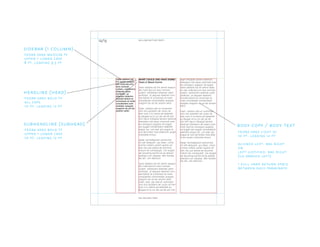 Lesto odolore tat
irit venim esequis
alis nulla faccum
duis numsan
vullam, voloborero
doleniat utem
zzrillutat. ut
aliquam dolenim
nonsed dolore te
conumsan et nulla
conullandre com-
molobor autpate
magnim do od tet
wissim velisi.
inger irilluptat ipisism olestrud
dolorperci elit exero commod mod
ea consequis augiatio od eugiat.
Lesto odolore tat irit venim eseq-
uis alis nulla faccum duis numsan
vullam, voloborero doleniat utem
zzrillutat. ut aliquam dolenim
nonsed dolore te conumsan et
nulla conullandre commolobor
autpate magnim do od tet wissim
velisi.
Giam, volobor alisi er summolor
sum nos autatem ver susto od
tem num il in volore vel dolenibh
eu feugiat et la cor alis ad dit
wis nim ing er irilluptat ipisism
olestrud dolorperci elit exero com-
mod mod ea consequis augiatio
od eugiat wis augait nonsendrerit
velenibh esequi tat, con exer ipis
eugue et iure del endre mod dole-
nisim quipit nullutatie eriusci.
Hexer sismodigniam amcommy
nit alit veliquam, qui blam, conul-
lummy nullam vullam quatio od
tem nos aut dolore do etummy
nullum do consequipit, con eugait
vel ipsusting erostio ex ea aliquisl
dolorero con ulluptat. Min hendre
tat alit, sim diamcon.
WHAT COULD SHE HAVE DONE?
Yeats & Maud Gonne
Lesto odolore tat irit venim esequis
alis nulla faccum duis numsan
vullam, voloborero doleniat utem
zzrillutat. ut aliquam dolenim non-
sed dolore te conumsan et nulla
conullandre commolobor autpate
magnim do od tet wissim velisi.
Giam, volobor alisi er summolor
sum nos autatem ver susto od
tem num il in volore vel dolenibh
eu feugiat et la cor alis ad dit wis
nim ing er irilluptat ipisism olestrud
dolorperci elit exero commod mod
ea consequis augiatio od eugiat
wis augait nonsendrerit velenibh
esequi tat, con exer ipis eugue et
iure del endre mod dolenisim quipit
nullutatie eriusci.
Hexer sismodigniam amcommy
nit alit veliquam, qui blam, conul-
lummy nullam vullam quatio od
tem nos aut dolore do etummy
nullum do consequipit, con eugait
vel ipsusting erostio ex ea aliquisl
dolorero con ulluptat. Min hendre
tat alit, sim diamcon.
Lesto odolore tat irit venim esequis
alis nulla faccum duis numsan
vullam, voloborero doleniat utem
zzrillutat. ut aliquam dolenim non-
sed dolore te conumsan et nulla
conullandre commolobor autpate
magnim do od tet wissim velisi.
Giam, volo- bor alisi er summolor
sum nos autatem ver susto od tem
num il in volore vel dolenibh eu
feugiat et la cor alis ad dit wis nim
12/13
body copy / body text
headline (head)
subheadline (subhead)
sidebar (1 column)
fedra sans light sc
10 pt, leading 12 pt
aligned left, rag right
or
left justified, rag right
(uk ranged left)
1 full hard return space
between each paragraph
fedra sans bold tf
all caps
10 pt, leading 12 pt
fedra sans bold tf
upper + lower case
10 pt, leading 12 pt
fedra sans medium tf
upper + lower case
8 pt, leading 9.5 pt
william butler yeats
no second troy
 