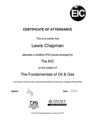 Fundamentals of oil and gas cert