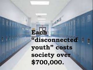 Each
“disconnected
youth” costs
society over
$700,000.
 