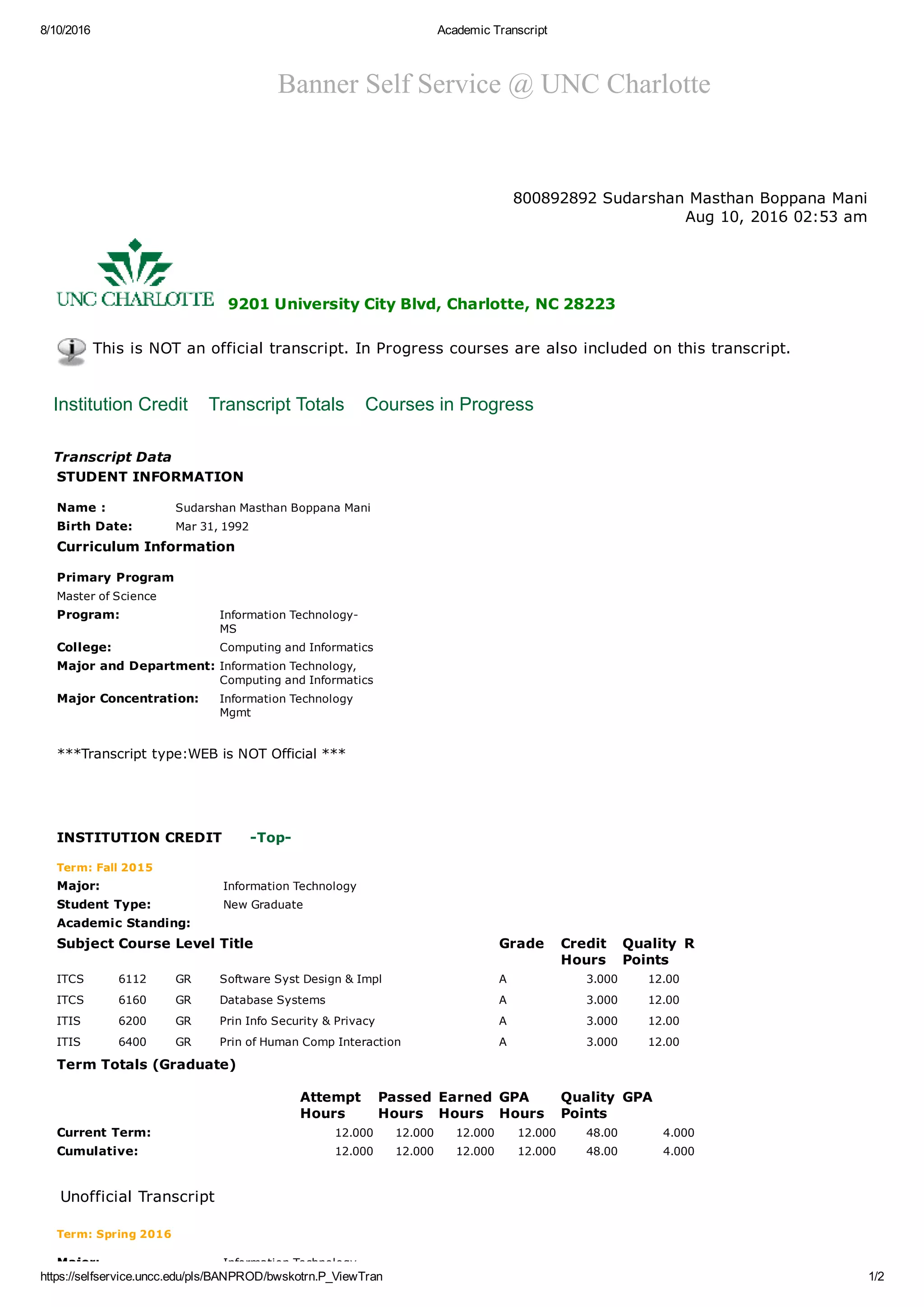 Academic Transcript PDF