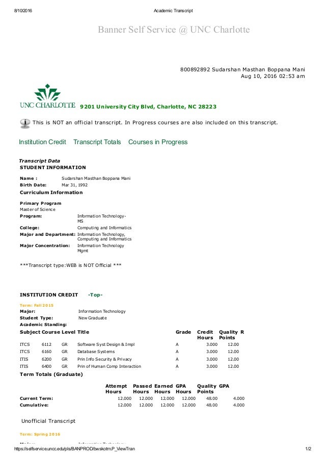 Academic Transcript