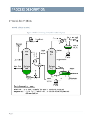 PROCESS DESCRIPTION
Page 7
Process description
AMINE SWEETENING
Figure 8: Acid Gas Sweetening Example Process Flow Diagram
 