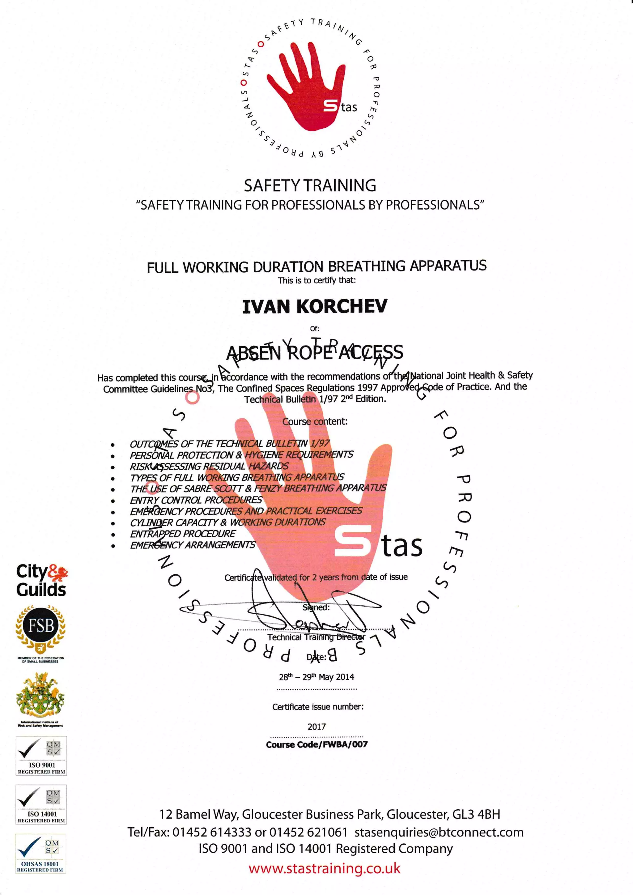 Full BA Confined Space Rescue cert | PDF
