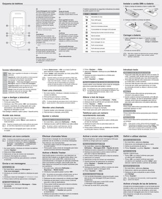 Esquema do telefone                                                                                                                                                                                                     Instalar o cartão SIM e a bateria
                                                                                                                                                                                                                        1.	Retire a tampa da bateria e insira o cartão SIM.
                                                                   1                                        5                                    O telefone apresenta os seguintes indicadores de estado                                 Tampa da bateria                        Cartão
                                                                Tecla de Navegação com 4 sentidos                                                na parte superior do visor:                                                                                                     SIM
                                                                                                           Teclas de função
                                                                No modo Inactivo, permite aceder           Permitem executar as acções
                                                                aos menus definidos pelo utilizador        indicadas na parte inferior do ecrã      Ícone      Descrição
                                                                (os menus predefinidos podem
                                                                ser diferentes conforme as opções                                                              Intensidade do sinal
                                                                                                            6
                                                                do seu fornecedor de serviços),
                                                                activar a luz de lanterna (para cima)      Tecla Ligar/Sair de menu                            Rede GSM ligada                                          2.	Coloque a bateria e a tampa da bateria.
                                                                e efectuar chamadas falsas (para           Ligar e desligar o telemóvel (prima
                                                                baixo); no modo Menu, permite              sem soltar); terminar uma chamada;                  Chamada em curso
                                                                deslocar-se através das opções             no modo Menu, permite cancelar
          1                                       5             de menus                                   a introdução de dados e voltar                      Desvio de chamadas activado
                                                                ►  ctivar a função de luz de lanterna
                                                                   A                                       ao modo Inactivo
                                                                ►  fectuar chamadas falsas
                                                                   E                                                                                           Funcionalidade de mensagem SOS activada
                                                                                                            7                                                                                                                                  Bateria
                                                                   2                                                                                           Roaming (fora da área normal de serviço)
          2                                       6                                                        Confirmar
                                                                Tecla Marcar                               No modo Inactivo, permite aceder
          3                                       7             Permite efectuar ou atender uma            ao modo Menu ou iniciar o browser                   Alarme activado                                          Carregar a bateria
                                                                chamada; no modo Inactivo, veja os         da Web; no modo Menu, permite                                                                                1.	Ligue o adaptador de viagem 2.	Quando a carga
                                                                números das chamadas efectuadas,           seleccionar a opção de menu                         Nova mensagem de texto
                                                                perdidas ou recebidas; enviar uma
                                                                                                                                                                                                                           fornecido.                     estiver completa,
                                                                                                           realçada ou confirma uma entrada
                                                                mensagem SOS                                                                                   Nova mensagem de voz                                     	                                 desligue o adaptador.
          4                                       8
                                                                ►  ctivar e enviar uma mensagem
                                                                  A                                         8
                                                                  SOS                                                                                          Perfil normal activado
                                                                                                           Tecla de perfil silencioso
                                                                   3                                       No modo Inactivo, permite activar                   Perfil silencioso activado
                                                  9             Tecla do serviço de correio de voz         ou desactivar o perfil Silencioso
                                                                                                                                                                                                                         À tomada de corrente alterna
                                                                No modo Inactivo, permite aceder           (premir sem soltar)                                 Nível de carga da bateria
                                                                ao correio de voz (premir sem soltar)                                                                                                                          N
                                                                                                                                                                                                                                ão retire a bateria do telemóvel sem primeiro desligar
                                                                                                            9
                                                                   4                                                                                                                                                           o adaptador de viagem. Caso contrário, poderá
                                                                                                           Teclas alfanuméricas                                                                                                danificar o telemóvel.
                                                                Tecla de bloqueio
                                                                No modo Inactivo, permite bloquear
                                                                ou desbloquear o teclado (premir
                                                                sem soltar)




Ícones informativos                                                        3.	Prima Seleccionar, OK ou a tecla Confirmar                     3.	Prima Opções → Editar.                                            Introduzir texto
                                                                              para confirmar a opção realçada.                                   4.	Seleccione Volume e desloque-se para Alerta de
                                                                                                                                                    chamada.                                                             Alterar o modo de introdução de texto
              Nota: notas, sugestões de utilização ou informações          4.	Prima Voltar para retroceder um nível; prima [ ]
              adicionais                                                      para voltar ao modo Inactivo.                                      5.	Desloque-se para a esquerda ou a direita para                       • Prima sem soltar [ ] para alternar entre os modos T9
                                                                                                                                                    regular o volume.                                                     e ABC. Consoante o país, também pode ser possível aceder
              Seguida de: a ordem das opções ou menus que tem                       • Quando acede a um menu que requeira o PIN2, terá
              de seleccionar para executar uma operação;
                                                                                                                                                                                                                          a um modo de introdução para o seu idioma específico.
                                                                                      de introduzir o PIN2 fornecido com o cartão SIM. Para      6.	Prima Guardar → Voltar.
  →           por exemplo: no modo Menu, seleccione                                                                                                                                                                     • Prima [ ] para alternar entre maiúsculas e minúsculas
                                                                                      obter mais informações, contacte o seu operador.
              Mensagens → Criar nova mensagem (representa                                                                                         Para ajustar o volume da voz durante uma chamada                        ou mudar para o modo numérico.
                                                                                    • A Samsung não se responsabiliza por quaisquer
              Mensagens, seguido de Criar nova mensagem)                              perdas de palavras-passe ou informação confidencial
                                                                                                                                                                                                                        • Prima sem soltar [ ] para mudar para o modo de símbolos.
                                                                                                                                                 Quando estiver numa chamada, prima a tecla de navegação
              Parênteses rectos: teclas do telemóvel; por exemplo:                    ou outros danos causados por software ilegal.                                                                                     • Prima [ ] sem soltar para seleccionar um modo
  [   ]                                                                                                                                          para cima ou para baixo para ajustar o volume.
              [   ] (representa a tecla Ligar/Sair de menu)                                                                                                                                                               de introdução de texto ou alterar o idioma do texto
                                                                                                                                                        Em ambientes com ruído, poderá ter dificuldades em ouvir          introduzido.
              Divisas: teclas de função que controlam diferentes
            funções de cada ecrã; por exemplo: OK                      Fazer uma chamada                                                            as chamadas ao utilizar a funcionalidade de altifalante. Para
                                                                                                                                                                                                                         Modo T9
                                                                                                                                                        um melhor desempenho de áudio, utilize o modo
              (representa a tecla de função OK)                            1.	No modo Inactivo, introduza o indicativo da área e o                      de telefone normal.                                             1.	Prima as teclas alfanuméricas apropriadas para
                                                                              número de telefone.                                                                                                                          introduzir uma palavra inteira.
Ligar e desligar o telemóvel                                               2.	Prima [   ] para marcar o número.                                  Alterar o tom de toque                                                 2. Quando a palavra correcta for apresentada, prima [0] para
                                                                           3.	Para terminar a chamada, prima [      ].                                                                                                     inserir um espaço. Se não for apresentada a palavra
Para ligar o telemóvel:                                                                                                                          1.	No modo Menu, seleccione Definições → Perfis.                          correcta, prima a tecla de navegação para cima ou
                                                                                    O volume através de auriculares mono é muito baixo ou        2.	Desloque-se até ao perfil de som que está a ser utilizado.
1.	Prima sem soltar [     ].                                                        quase inaudível. Utilize apenas auriculares estéreo.
                                                                                                                                                                                                                           para baixo para seleccionar uma palavra alternativa.
2.	Introduza o seu PIN e prima OK (se necessário).                                                                                             3.	Prima Opções → Editar.                                             Modo ABC
3.	Quando o assistente de configuração abrir, pode                                                                                               4.	Seleccione Tom de toque de chamada.
                                                                                                                                                                                                                        Prima a tecla alfanumérica apropriada até que o carácter
   personalizar o seu telemóvel conforme desejar                           Atender uma chamada                                                   5.	Seleccione um toque de chamada.                                     pretendido apareça no visor.
   seguindo as instruções no ecrã.                                         1.	Quando receber uma chamada, prima [                    ].          Para mudar para outro perfil, seleccione-o na lista.
Para desligar o telefone, repita o passo 1 descrito acima.                                                                                                                                                               Modo Numérico
                                                                           2.	Para terminar a chamada, prima [ ].
                                                                                                                                                 Telefonar para um número                                               Prima a tecla alfanumérica apropriada para introduzir
Aceder aos menus                                                                                                                                 recentemente marcado                                                   um número.
                                                                           Ajustar o volume
Para aceder aos menus do telefone:                                                                                                               1.	No modo Inactivo, prima [     ].                                     Modo Símbolo
1.	No modo Inactivo, prima Menu para aceder ao                            Para ajustar o volume do tom de toque                                2.	Desloque-se para a esquerda ou para a direita para                  Prima a tecla alfanumérica apropriada para introduzir
   modo de Menu.                                                           1.	No modo Menu, seleccione Definições → Perfis.                         um tipo de chamada.                                                 um símbolo.
                                                                           2.	Desloque-se para o perfil de telefone que está a utilizar.         3.	Desloque-se para cima ou para baixo para um                                • Para mover o cursor, prima a tecla de navegação.
          Poderá ser necessário premir a tecla confirmar para aceder
                                                                                                                                                    número ou nome.                                                            • Para eliminar os caracteres um a um, prima Limpar. Para
          ao modo Menu dependendo da sua região e operador.                         Se estiver a utilizar o perfil silencioso, não lhe                                                                                           eliminar todos os caracteres, prima sem soltar Limpar.
                                                                                    é permitido ajustar o volume do tom de toque.                4.	Prima a tecla Confirmar para ver detalhes da chamada                       • Para inserir um espaço entre os caracteres, prima [0].
2.	Utilize a tecla de navegação para ir para um menu                                                                                                ou [   ] para marcar o número.                                             • Para introduzir marcas de pontuação, prima [1].
   ou opção.


Adicionar um novo contacto                                                 Efectuar chamadas falsas                                              Activar e enviar uma mensagem SOS                                      Definir e utilizar alarmes
          O telefone está predefinido para guardar os contactos            Pode simular a recepção de uma chamada quando                         Numa emergência, pode enviar mensagens SOS para
                                                                                                                                                                                                                         Definir um novo alarme
          na memória do telefone. Para alterar a localização               pretender sair de reuniões ou conversas indesejadas.                  a família ou amigos para que o ajudem.
          de memória, no modo Menu, seleccione Definições →                Para efectuar uma chamada falsa:                                                                                                             1.	No modo Menu, seleccione Alarmes.
          Aplicação → Lista telefónica → Localização para
                                                                           • Prima sem soltar a tecla de navegação para baixo                     Para activar a mensagem SOS                                           2.	Seleccione uma localização de alarme vazia.
          guardar → uma localização de memória.
                                                                             no modo Inactivo.                                                   1.	No modo Menu, seleccione Mensagens →                                3.	Defina os pormenores do alarme.
1.	No modo Inactivo, introduza um número de telefone                       • Prima quatro vezes a tecla de navegação para baixo                     Definições → Mensagens SOS → Opções de envio.                       4.	Prima Guardar, ou prima Opções → Guardar.
   e prima Opções.                                                         quando as teclas estiverem bloqueadas.                              2.	Desloque-se para a esquerda ou a direita para Ligar.
                                                                                                                                                 3.	Desloque-se para baixo e prima a tecla Confirmar                     Parar um alarme
2.	Seleccione Criar contacto.
                                                                           Activar o Mobile Tracker                                                 para abrir a lista de destinatários.                                Quando o alarme tocar,
3.	Seleccione um tipo de número (se necessário).
4.	Introduzir informações de contacto.                                     Esta função ajuda-o a encontrar o seu telemóvel: se                   4.	Prima a tecla Confirmar para abrir a lista de contactos.            • Prima OK ou a tecla Confirmar para parar
5.	Prima a tecla Confirmar para adicionar o contacto                       este tiver sido roubado ou se alguém tentar utilizar o seu            5.	Seleccione um contacto.                                               um alarme sem repetição.
   à memória.                                                              telemóvel com outro cartão SIM, o telemóvel envia                     6.	Seleccione um tipo de número (se necessário).                       • Prima OK ou a tecla Confirmar para parar
                                                                           automaticamente a mensagem de detecção predefinida                                                                                             um alarme com repetição ou prima Adiar para
                                                                                                                                                 7. Quando terminar de seleccionar os contactos,
                                                                           para a sua família ou amigos. Esta função pode não                                                                                             silenciar o alarme durante o período de repetição.
Enviar e ver mensagens                                                     estar disponível consoante as funções suportadas pela
                                                                                                                                                    prima Opções → Guardar para guardar
                                                                                                                                                    os destinatários.                                                    Desactivar um alarme
                                                                           sua operadora.
 Enviar um SMS                                                                                                                                   8.	Desloque-se para baixo e defina o número de vezes
                                                                           1.	No modo menu, seleccione Definições →                                                                                                     1.	No modo Menu, seleccione Alarmes.
1.	No modo Menu, seleccione Mensagens →                                                                                                             que pretende repetir a mensagem SOS.
                                                                              Segurança → Mobile tracker.                                                                                                               2.	Seleccione o alarme que pretende desactivar.
   Criar nova mensagem.                                                                                                                          9.	Prima Guardar → Sim.
                                                                           2.	Introduza a sua palavra-passe e prima OK.                                                                                               3.	Desloque-se para a esquerda ou para a direita
2.	Introduza um número de destino e desloque-se para
                                                                                    Da primeira vez que aceder ao Mobile tracker, ser-lhe-á       Enviar uma mensagem SOS                                                  para Desligar.
   baixo.
                                                                                    pedido para criar e confirmar uma palavra-passe.             1.	Com as teclas bloqueadas, prima [    ] quatro vezes                 4.	Prima Guardar.
3.	Introduza o texto da mensagem. ► Introduza o texto
4. Prima a tecla Confirmar para enviar a mensagem.                         3.	Desloque-se para a esquerda ou a direita para Ligar.                  para enviar uma mensagem SOS para números                                  Se a bateria tiver sido removida, o alarme agendado
                                                                                                                                                    predefinidos.                                                              poderá não disparar.
                                                                           4.	Desloque-se para baixo e prima a tecla Confirmar
 Ver mensagens de SMS                                                         para abrir a lista de destinatários.                                  O telemóvel muda para o modo SOS e envia
1.	No modo menu, seleccione Mensagens → Caixa                              5.	Prima a tecla Confirmar para abrir a lista de contactos.              a mensagem SOS predefinida.                                         Activar a função de luz de lanterna
   de entrada.                                                             6.	Seleccione um contacto.                                            2.	Para sair do modo SOS, prima [    ].
                                                                                                                                                                                                                        A função de luz de lanterna ajuda-o a ver em locais escuros
2.	Seleccione uma mensagem de texto.                                       7.	Seleccione um tipo de número (se necessário).                                                                                             tornando o visor e a luz de fundo o mais luminoso possível.
                                                                           8.	Prima Opções → Guardar para guardar                                                                                                     Para activar a função de luz de lanterna, prima sem
                                                                              os destinatários.                                                                                                                         soltar a tecla de navegação para cima no modo Inactivo.
                                                                           9.	Desloque-se para baixo e introduza o nome do remetente.                                                                                   Para desactivar a função de luz de lanterna,
                                                                           10.	Prima a tecla Confirmar → Aceitar.                                                                                                     prima Voltar.
 