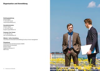 1312	 Hochschule für Wirtschaft
Studiengangleitung
Roland Hänni
T +41 62 957 22 93
roland.haenni@fhnw.ch
Kursadministration
Brigitte Nogler
T +41 62 957 28 37
brigitte.nogler@fhnw.ch
Customer Care Center
T +41 848 821 011
info.wirtschaft@fhnw.ch
Website | online Anmeldung
www.fhnw.ch/wirtschaft/weiterbildung/cas-key-account-management
Postadresse
Fachhochschule Nordwestschweiz FHNW
Hochschule für Wirtschaft
Brigitte Nogler
Riggenbachstrasse 16
4600 Olten
Organisation und Anmeldung
 