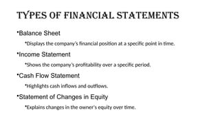 Basic financial statements in entrepreneurship business lectures | PPTX