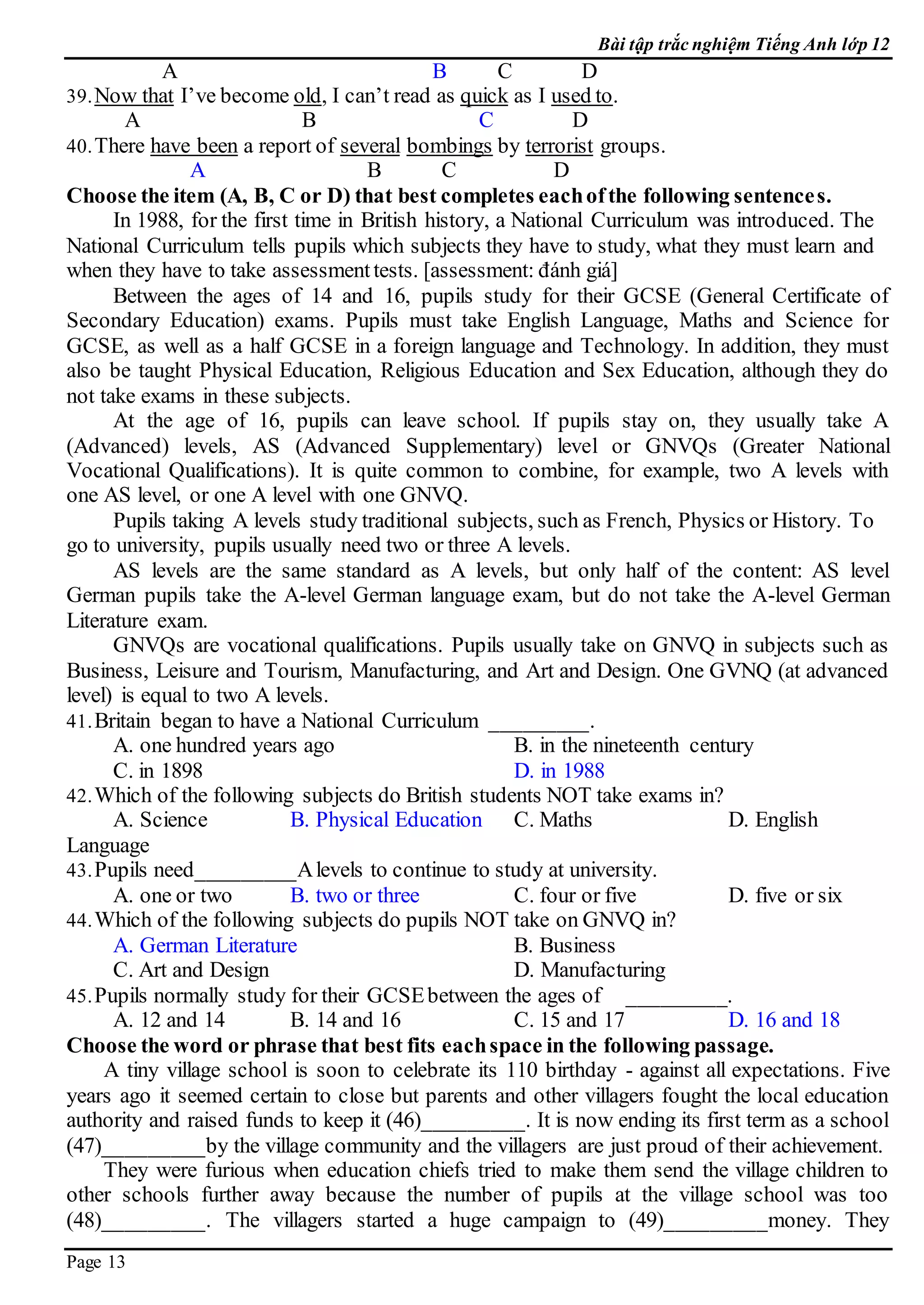E 12  bai tap trac nghiem  keys 