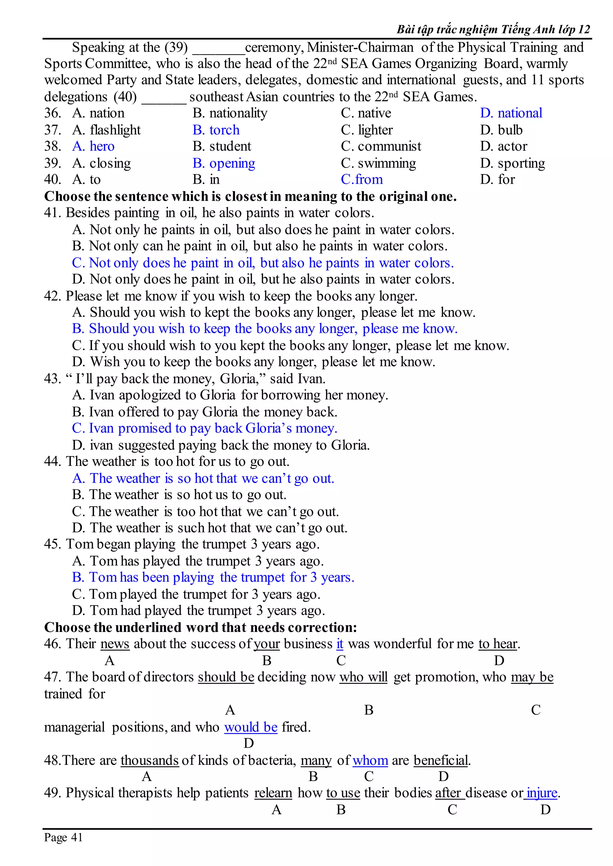 E 12  bai tap trac nghiem  keys 