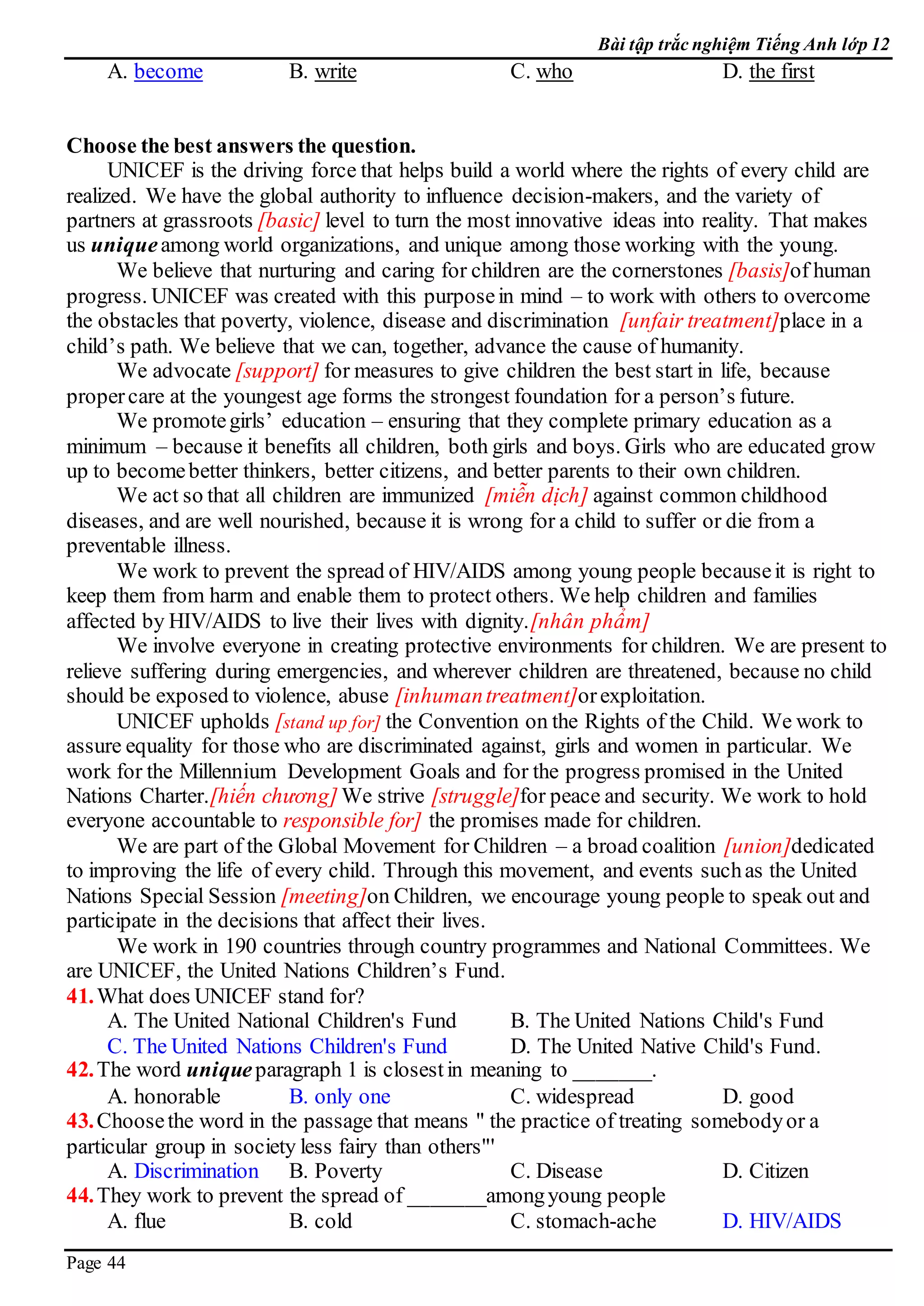 E 12  bai tap trac nghiem  keys 