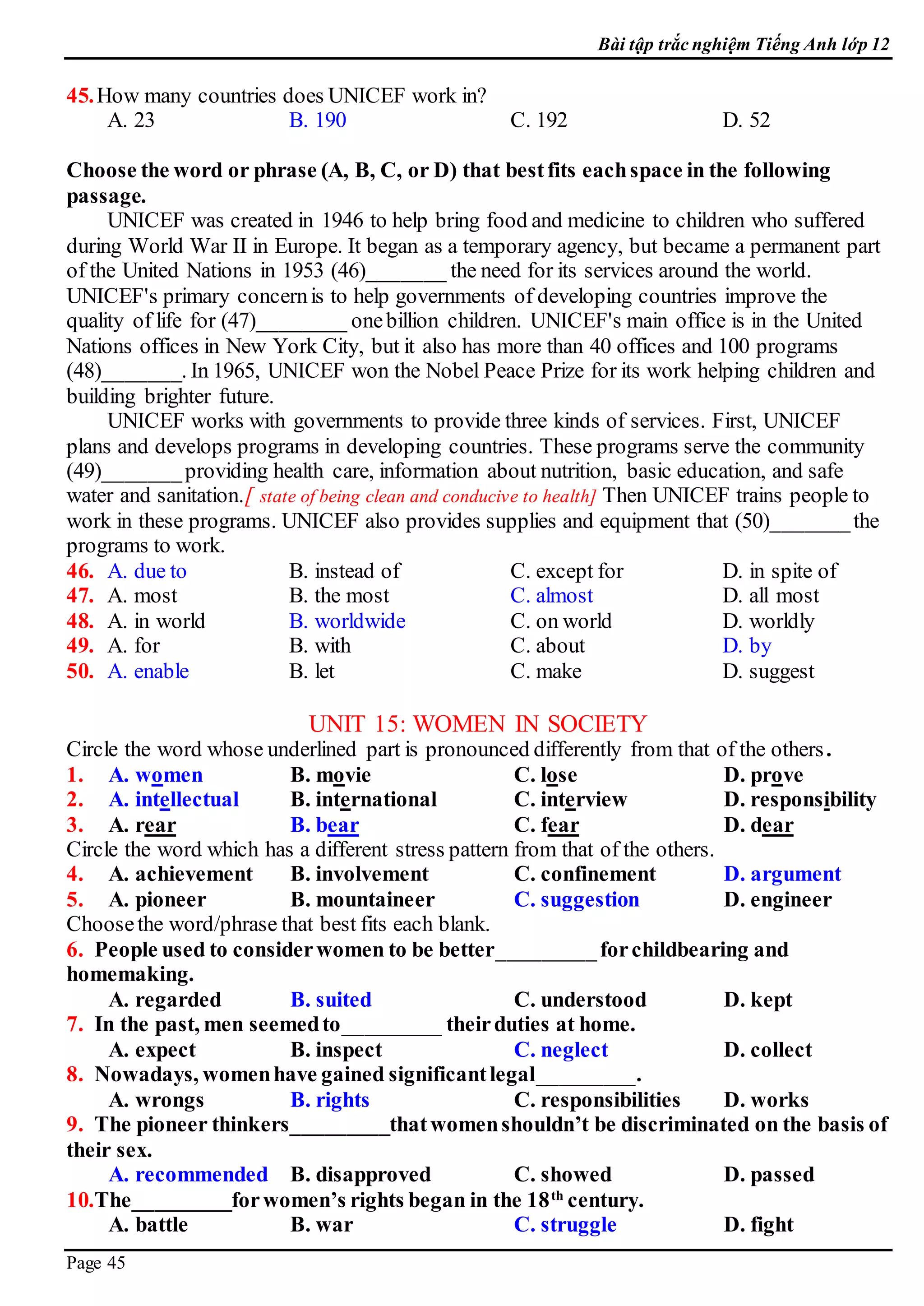 E 12  bai tap trac nghiem  keys 