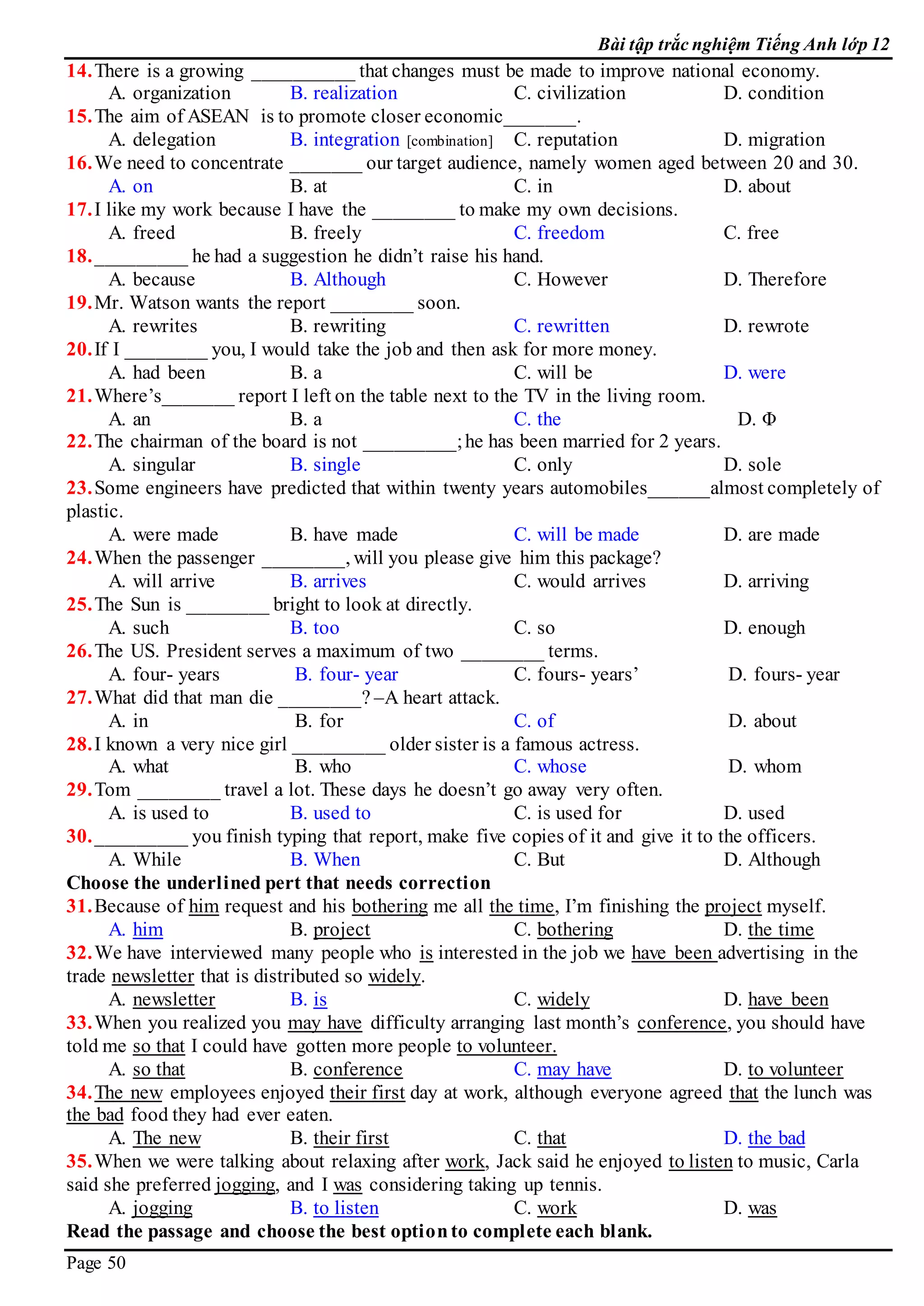 E 12  bai tap trac nghiem  keys 