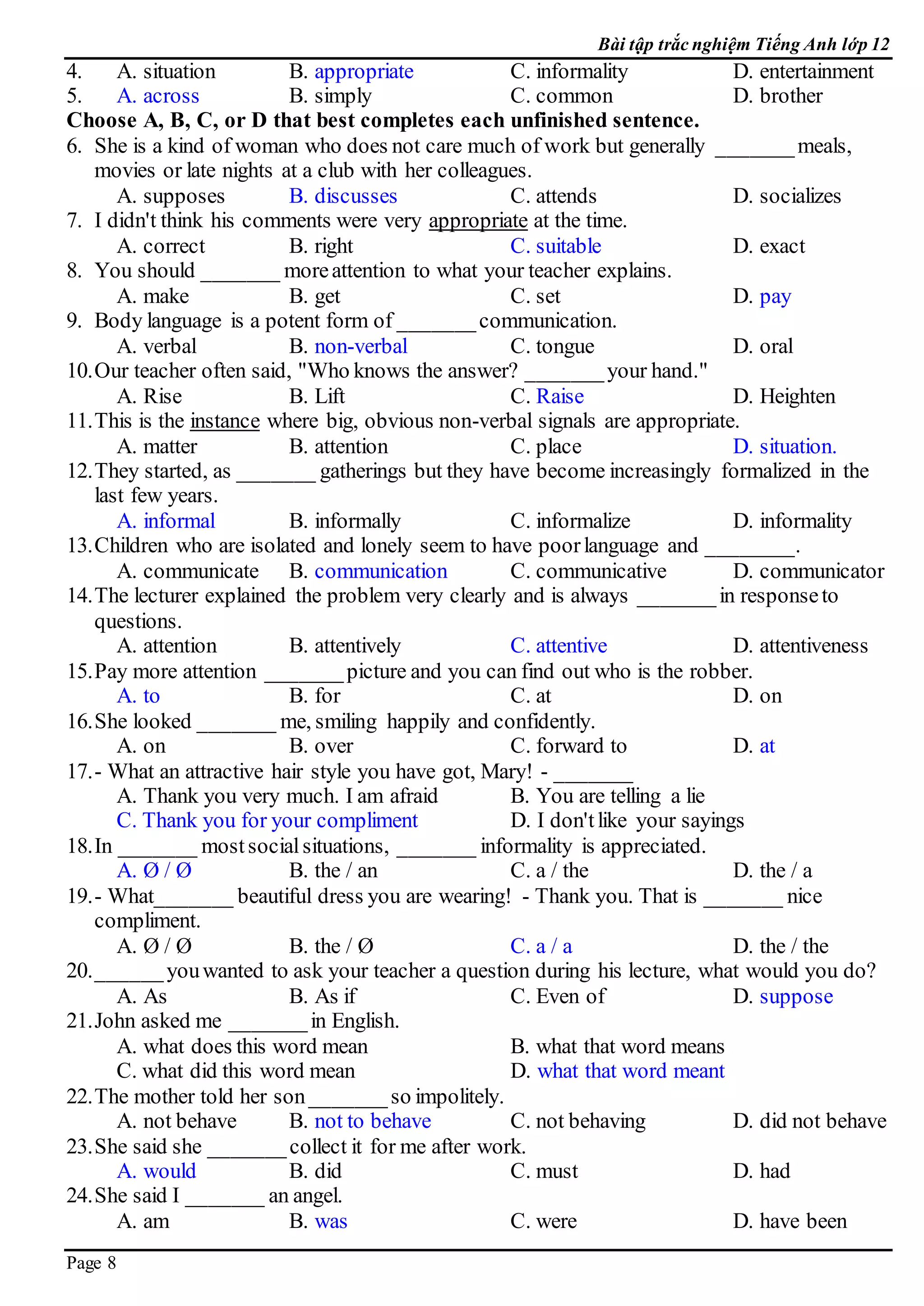 E 12  bai tap trac nghiem  keys 