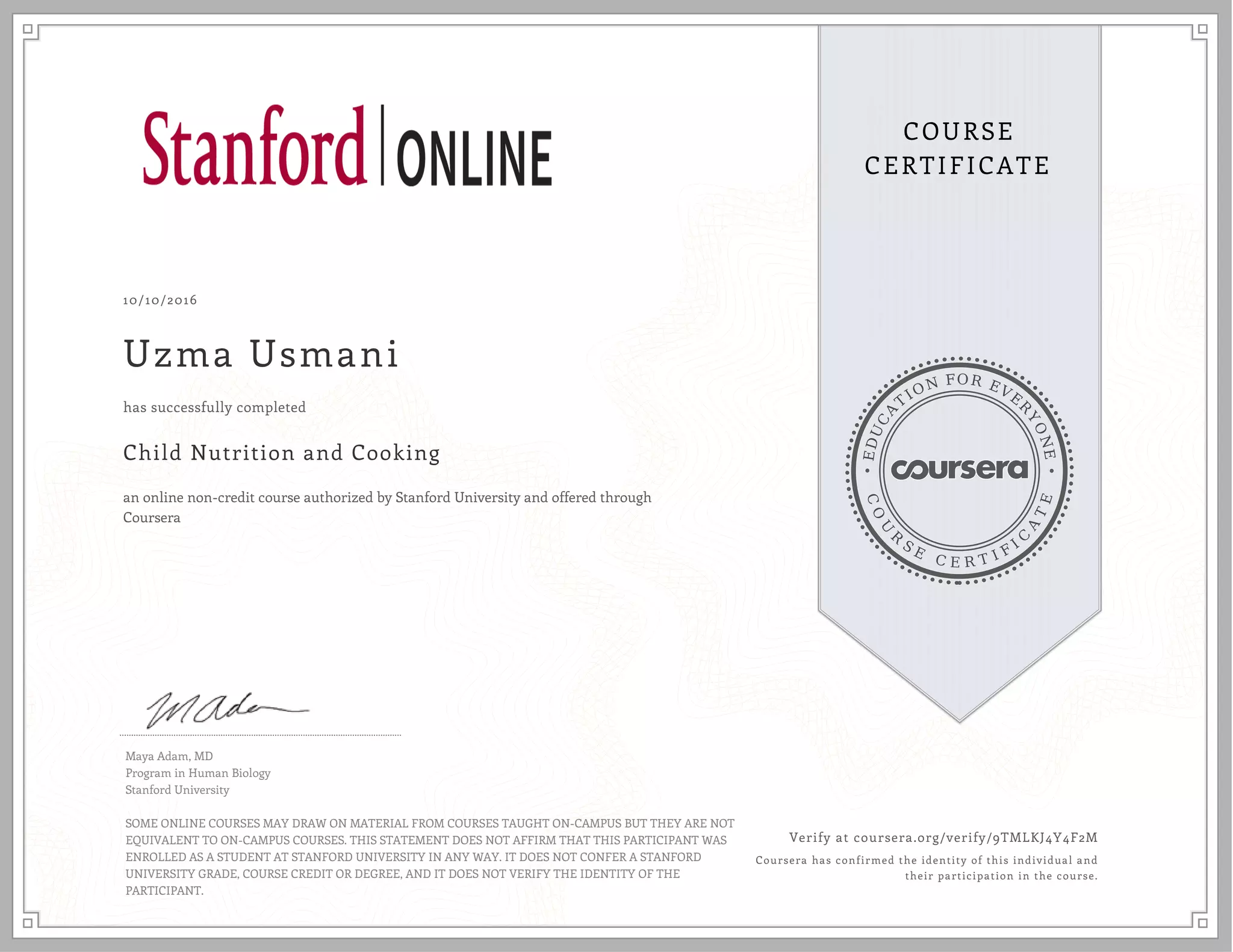 Coursera Course Certificate PDF