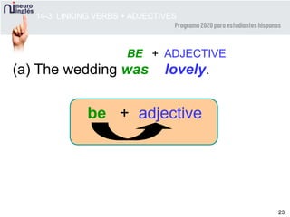 23
(a) The wedding was lovely.
BE + ADJECTIVE
be + adjective
14-3 LINKING VERBS + ADJECTIVES
 