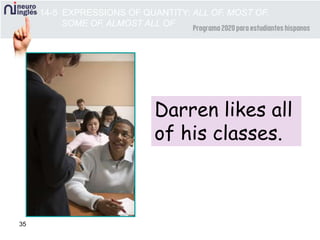 35
Darren likes all
of his classes.
14-5 EXPRESSIONS OF QUANTITY: ALL OF, MOST OF,
SOME OF, ALMOST ALL OF
 