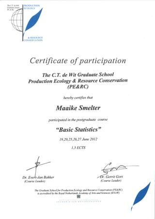 Certificate PE&RC postgraduate course Basic Statistics