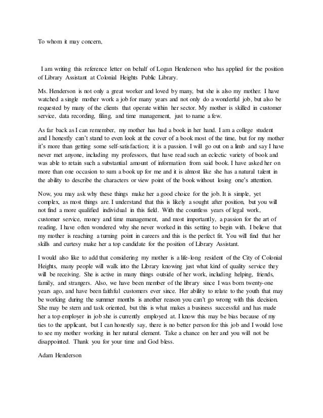 Mom reference letter