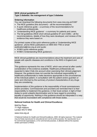 E18 nice guideline for the management of type 2 diabetes may 2009 | PDF