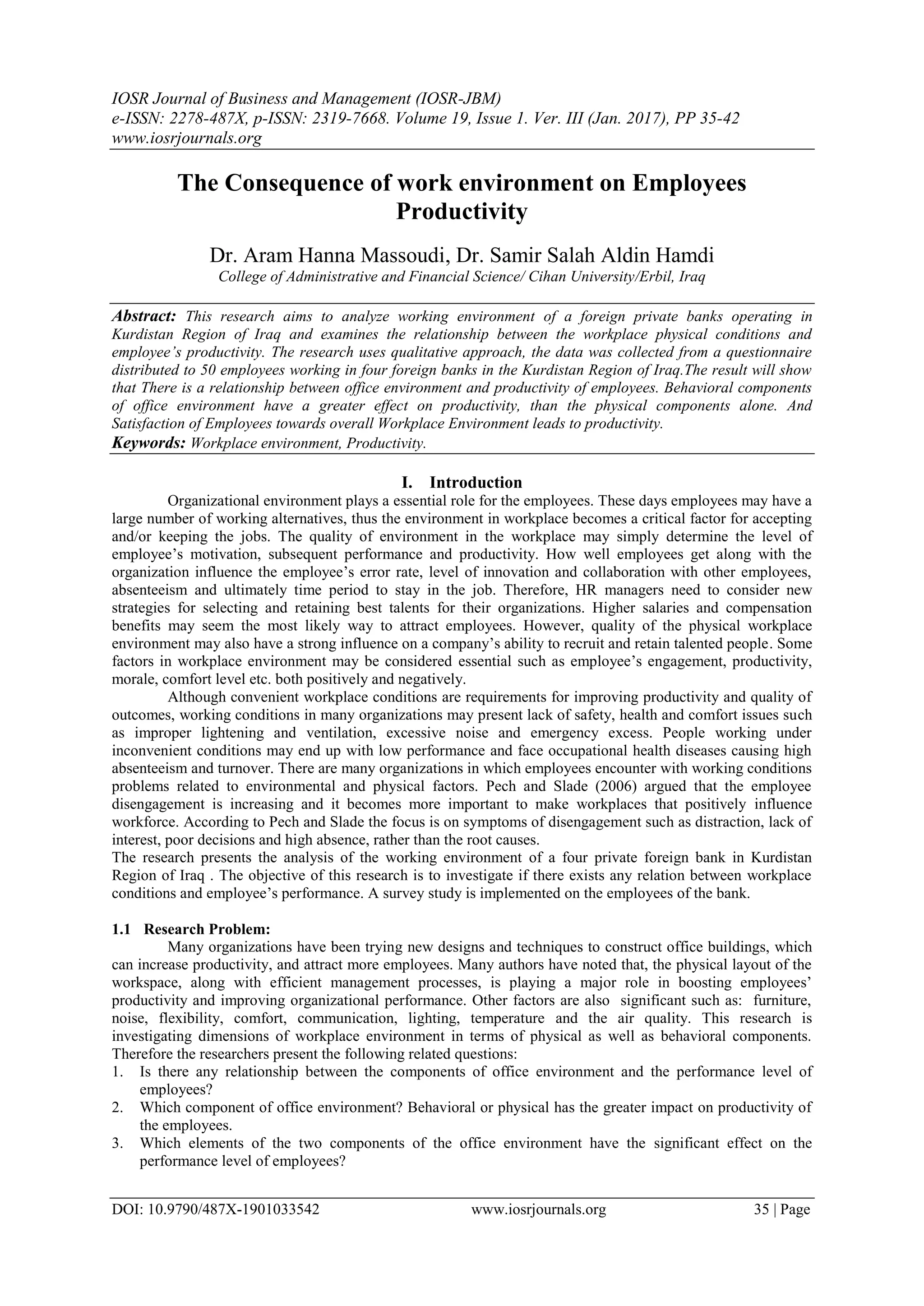 The Consequence of work environment on Employees Productivity | PDF