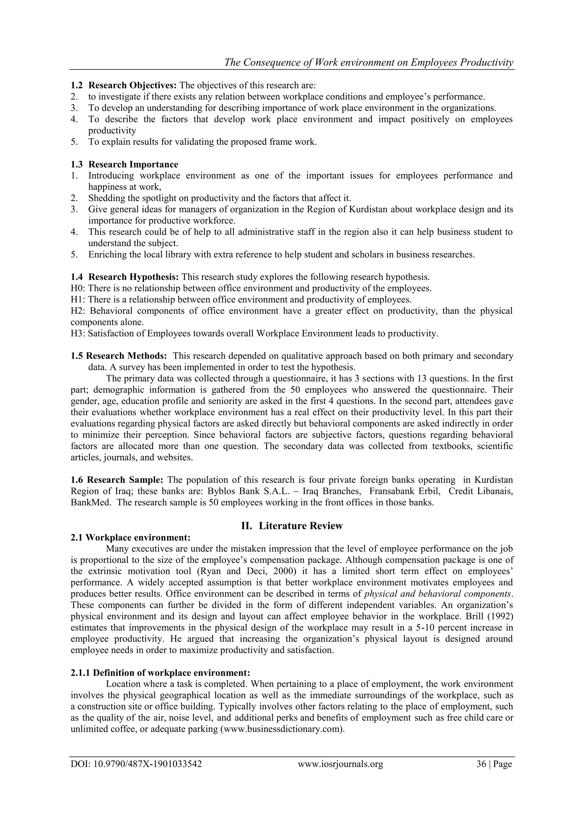 The Consequence of work environment on Employees Productivity | PDF