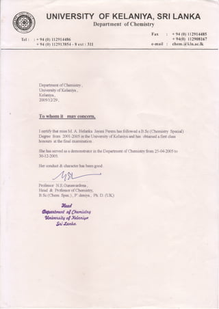 UNIVERSITY  OF KELANIYA SRI LANKA_Experience Letter